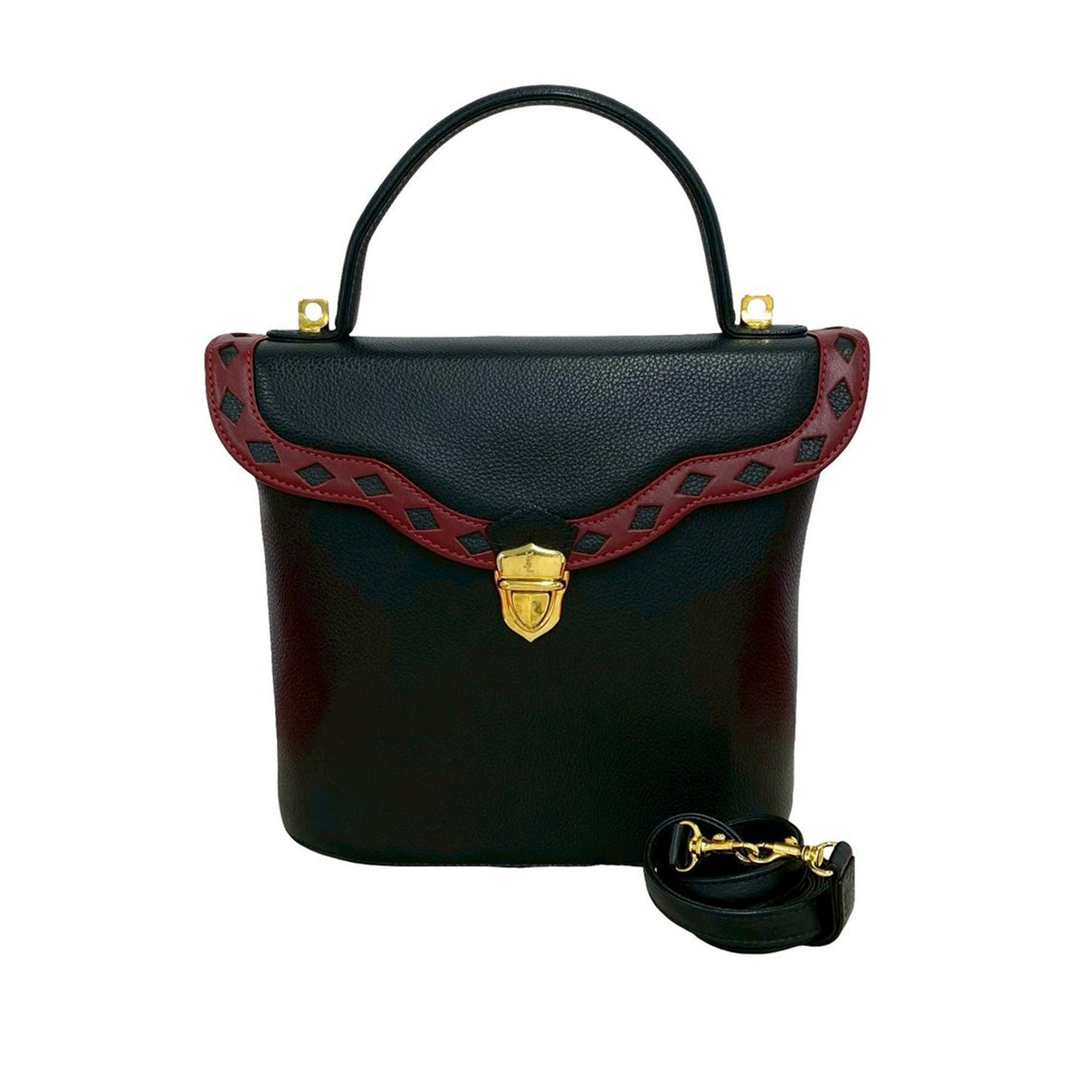 Saint Laurent Leather Diamond Cut Punching Top Handle Bag