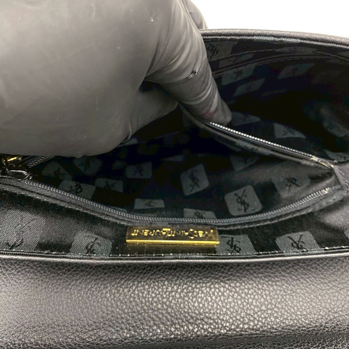 Saint Laurent Leather Diamond Cut Punching Top Handle Bag