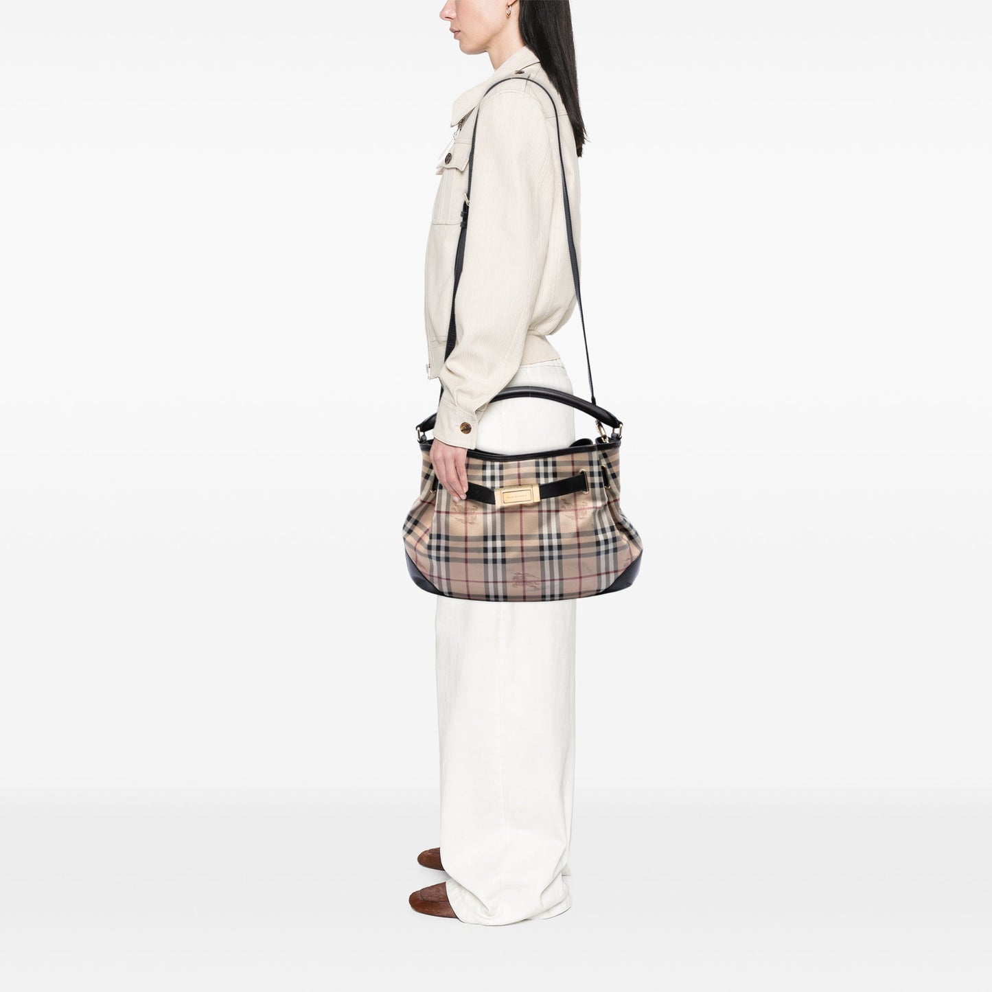Burberry Medium Haymarket Check Coated Canvas Willenmore Hobo