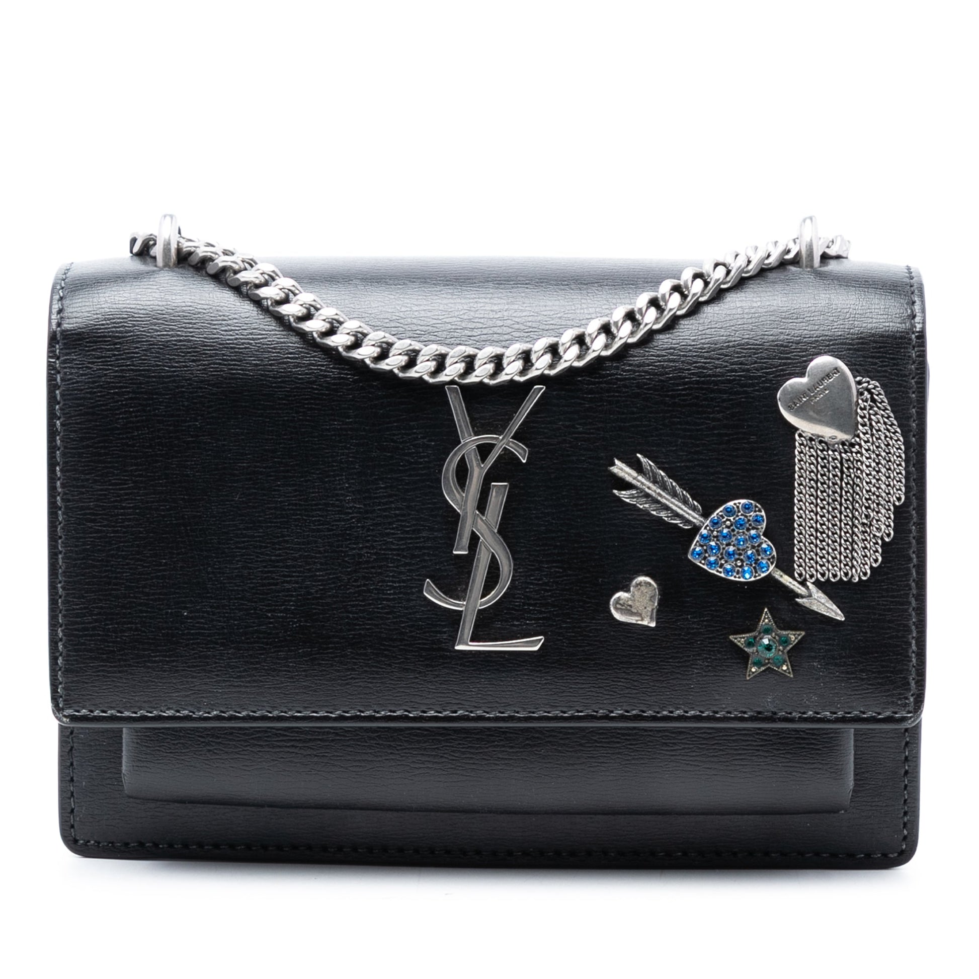 Saint Laurent Mini Calfskin Monogram Lucky Charms Sunset Wallet on Chain