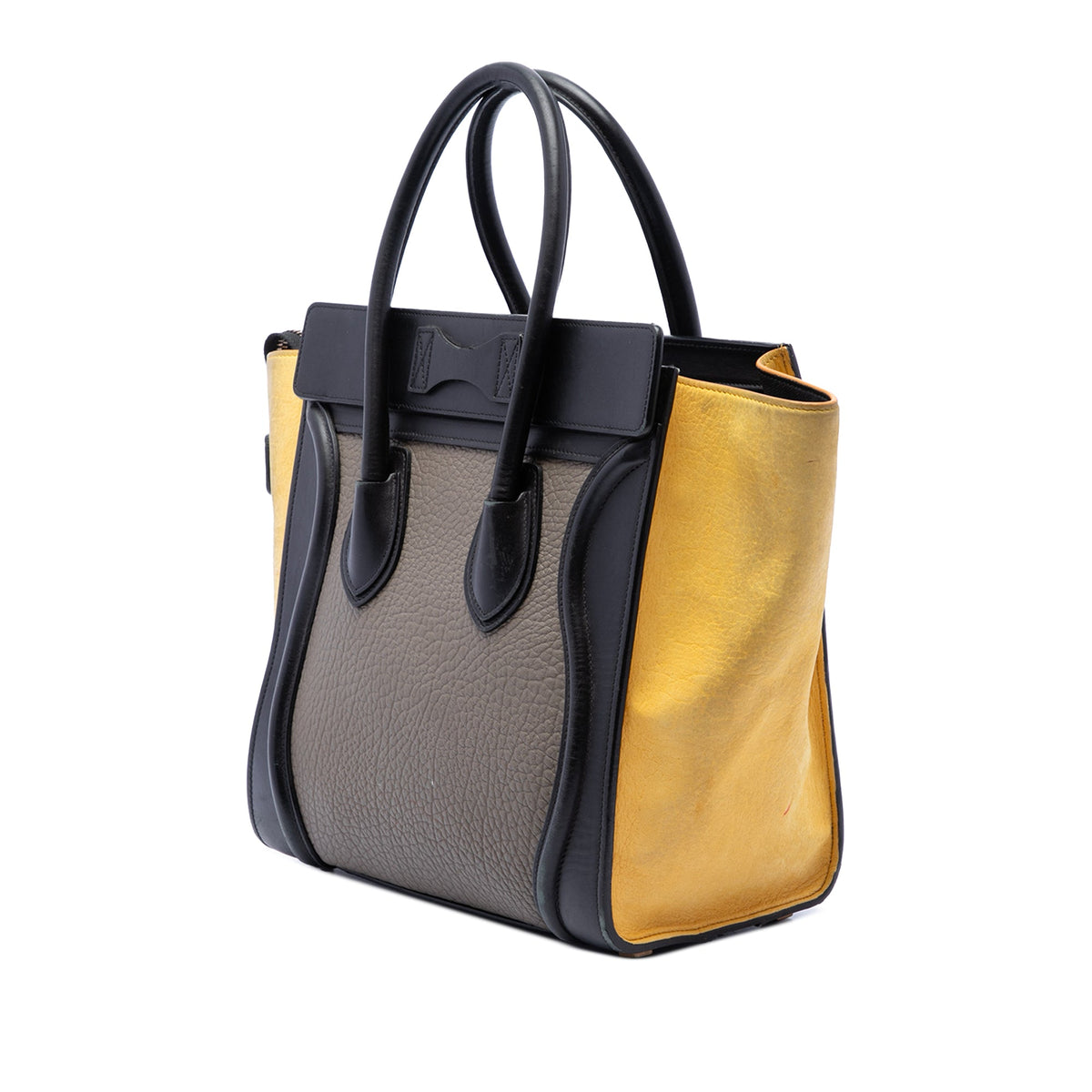 Celine Micro Tricolor Leather Luggage Tote — Brown