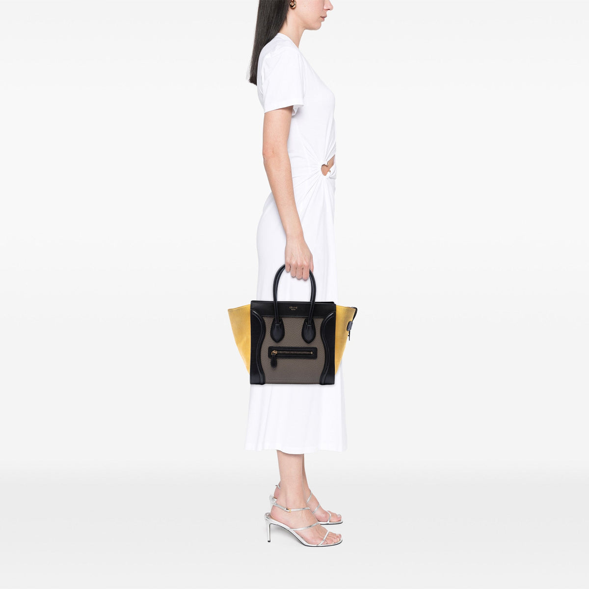 Celine Micro Tricolor Leather Luggage Tote — Brown