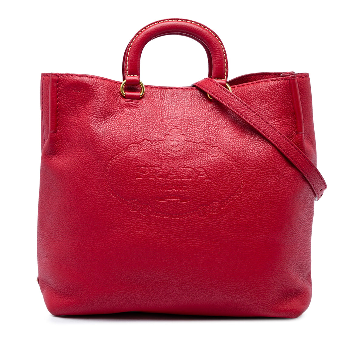 Prada Vitello Daino Canapa Logo Open Convertible Tote — Red