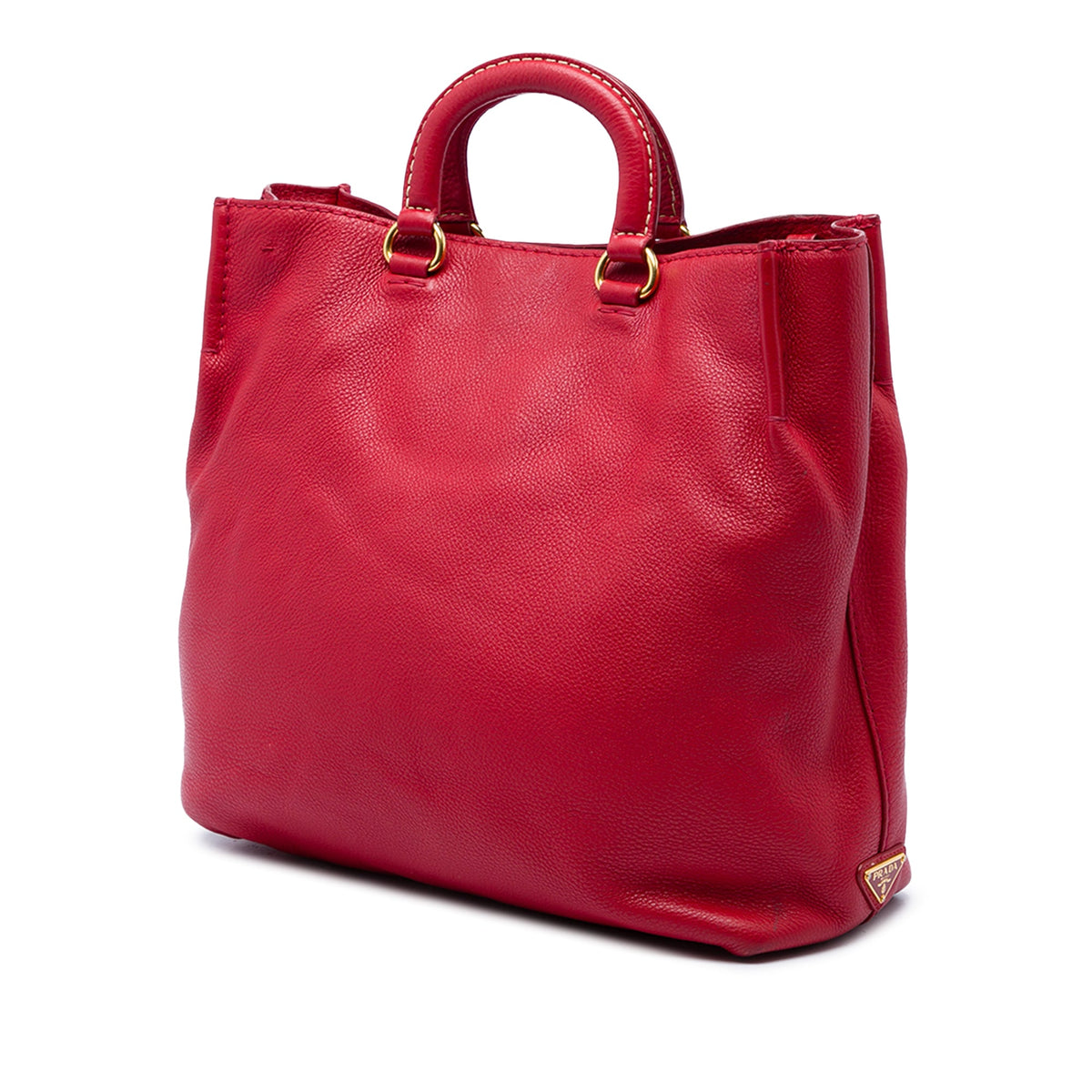 Prada Vitello Daino Canapa Logo Open Convertible Tote — Red