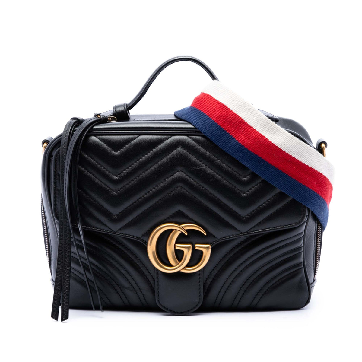 Gucci Small GG Marmont Matelasse Calfskin Top Handle Satchel — Black
