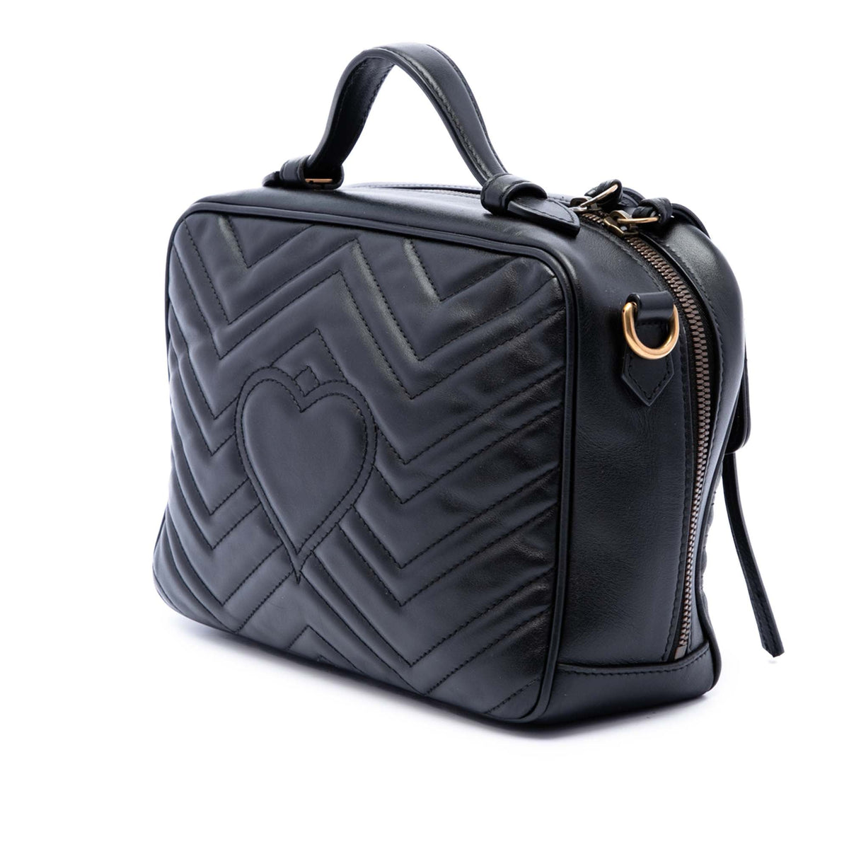Gucci Small GG Marmont Matelasse Calfskin Top Handle Satchel — Black