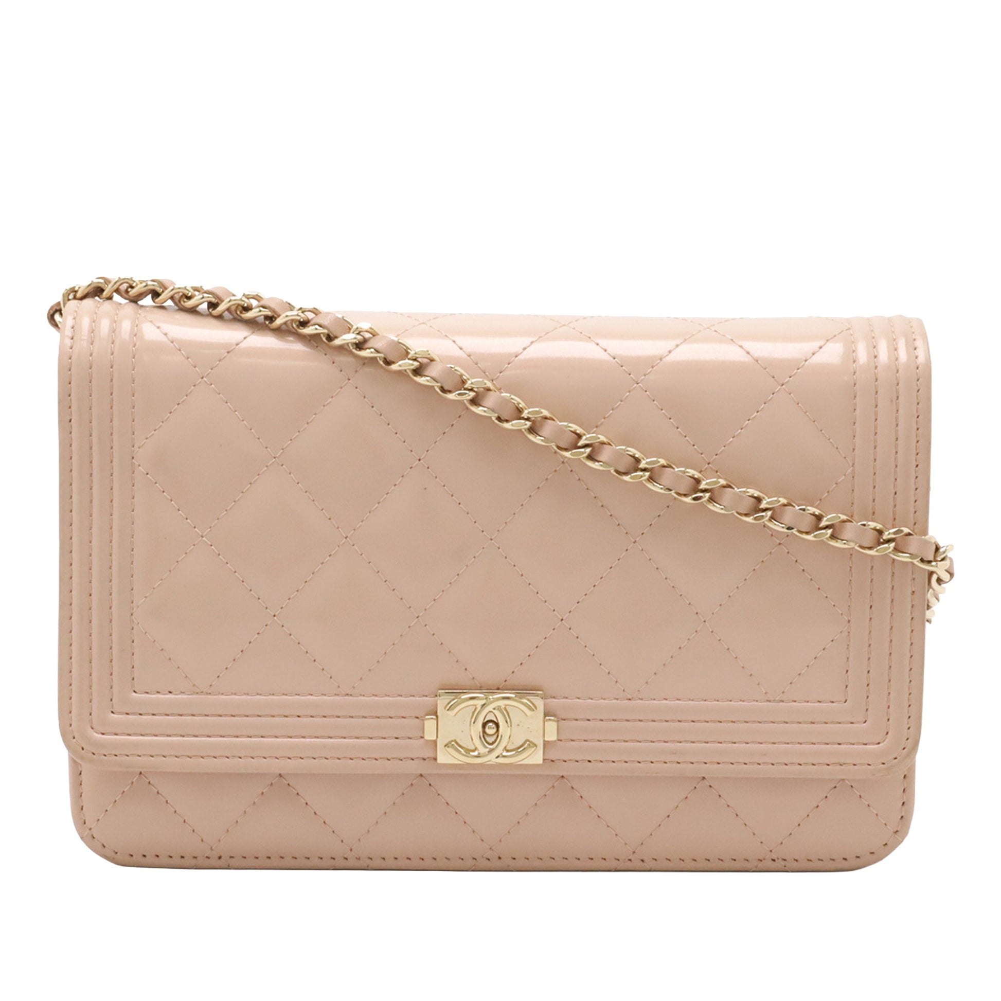 Chanel Quilted Patent Boy Wallet on Chain