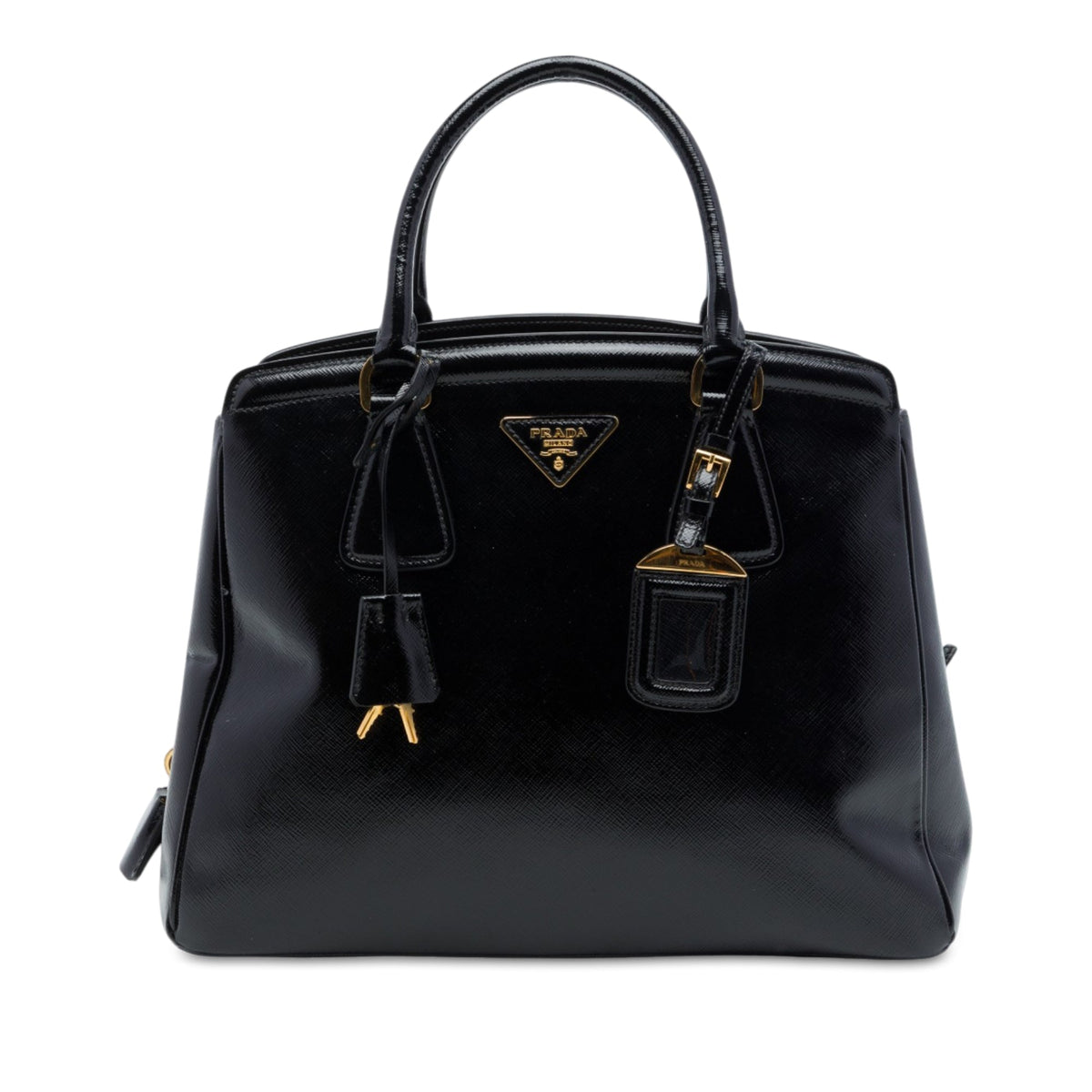Prada Medium Saffiano Vernice Parabole Tote — Black
