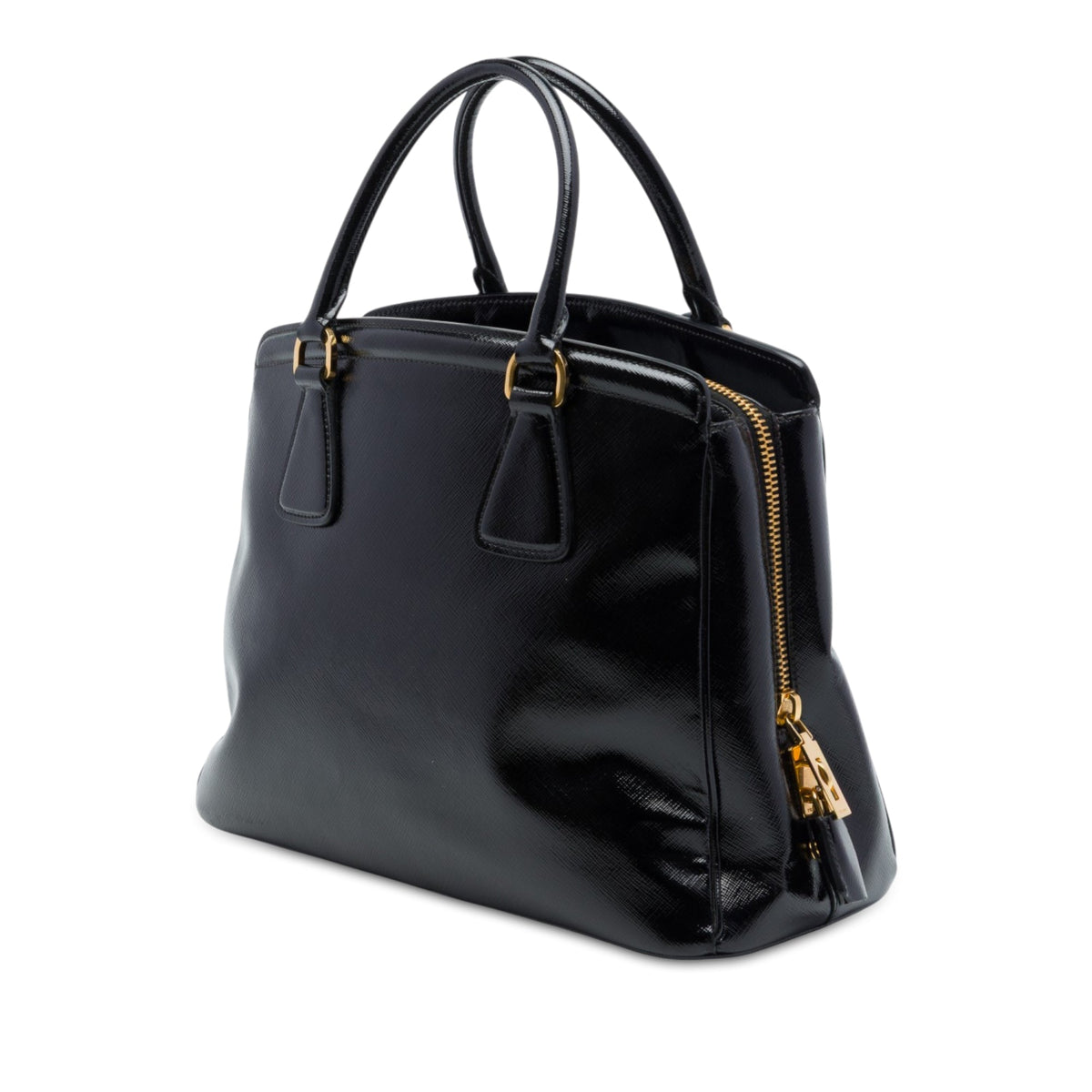 Prada Medium Saffiano Vernice Parabole Tote — Black