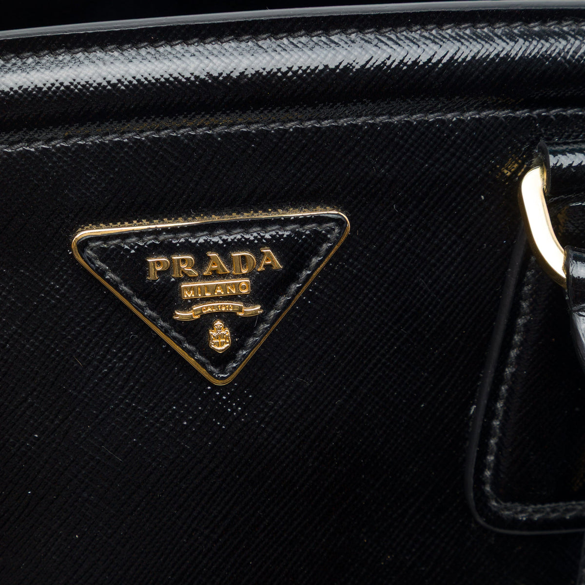 Prada Medium Saffiano Vernice Parabole Tote — Black