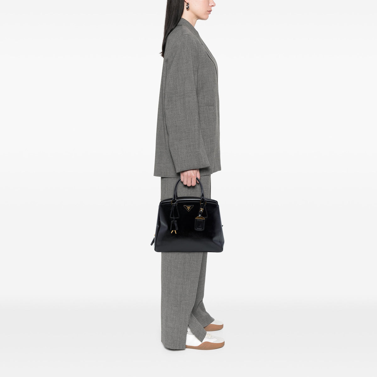 Prada Medium Saffiano Vernice Parabole Tote — Black