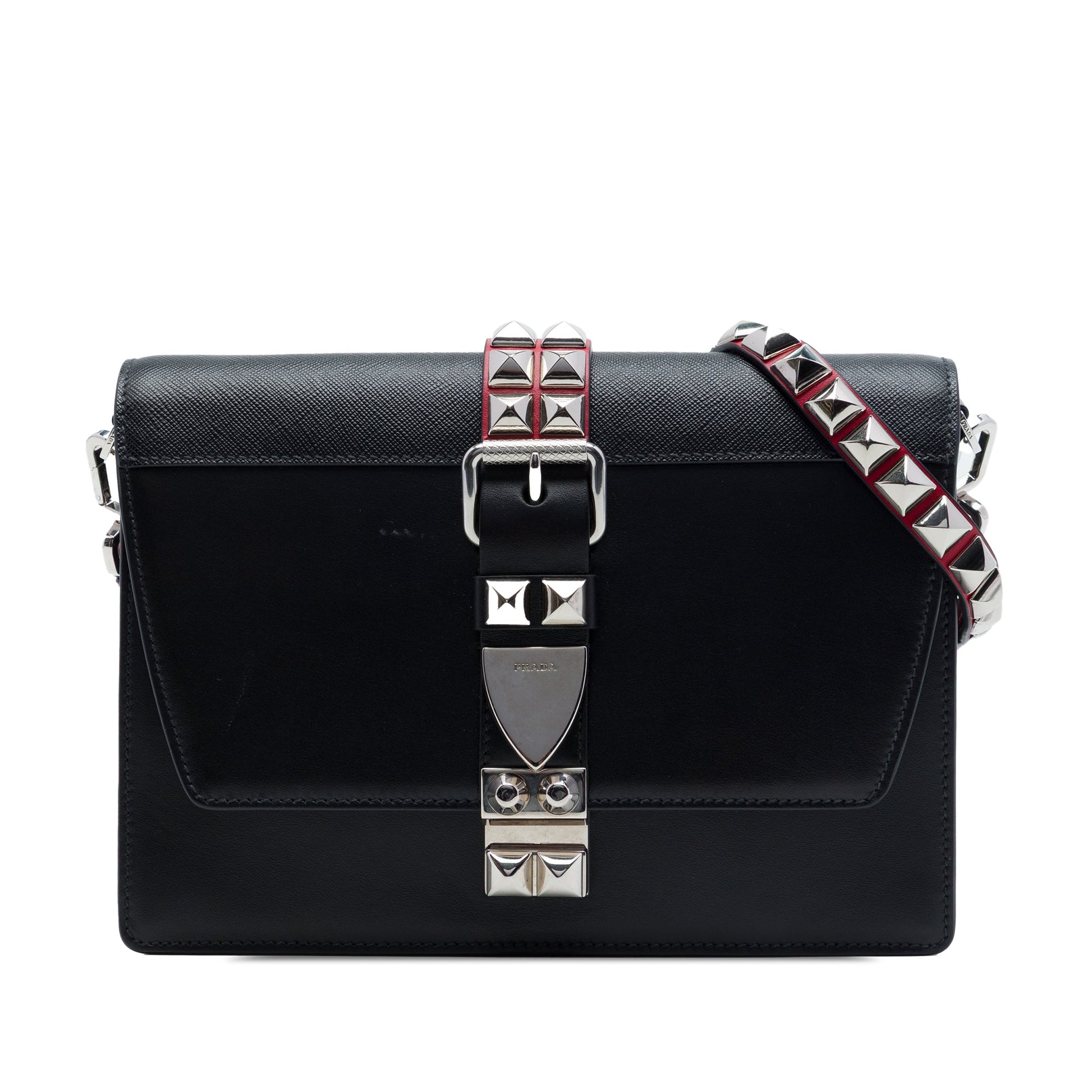 Prada City Calfskin and Saffiano Studded Elektra Crossbody