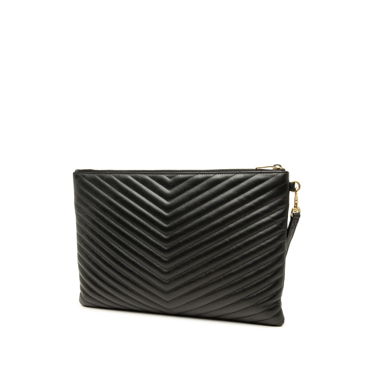 Saint Laurent Chevron Leather Monogram Document Holder — Black