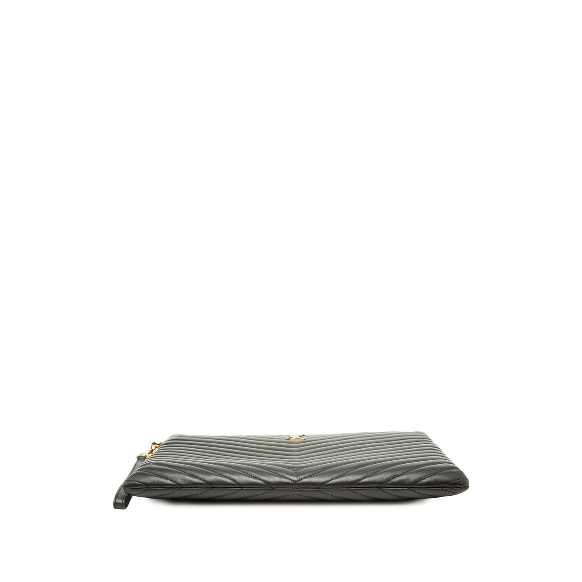 Saint Laurent Chevron Leather Monogram Document Holder — Black