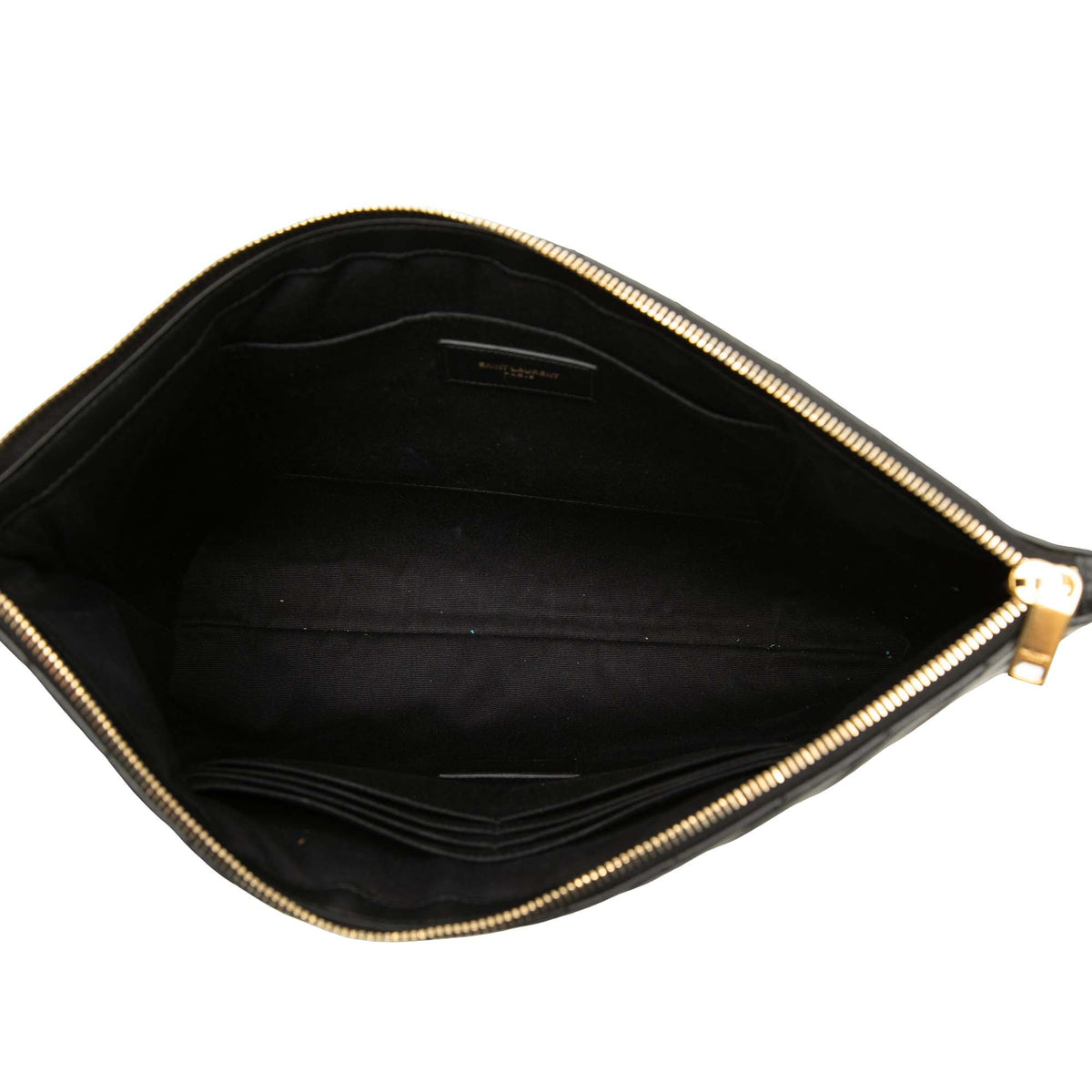 Saint Laurent Chevron Leather Monogram Document Holder — Black