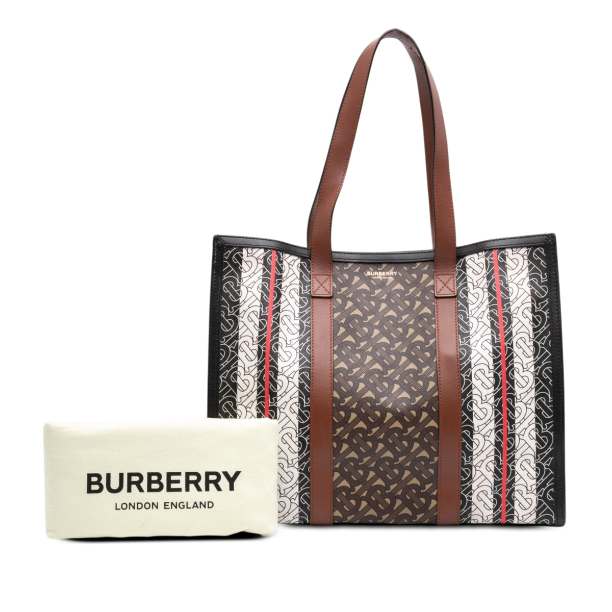 Burberry TB Monogram E Canvas Stripe Book Tote