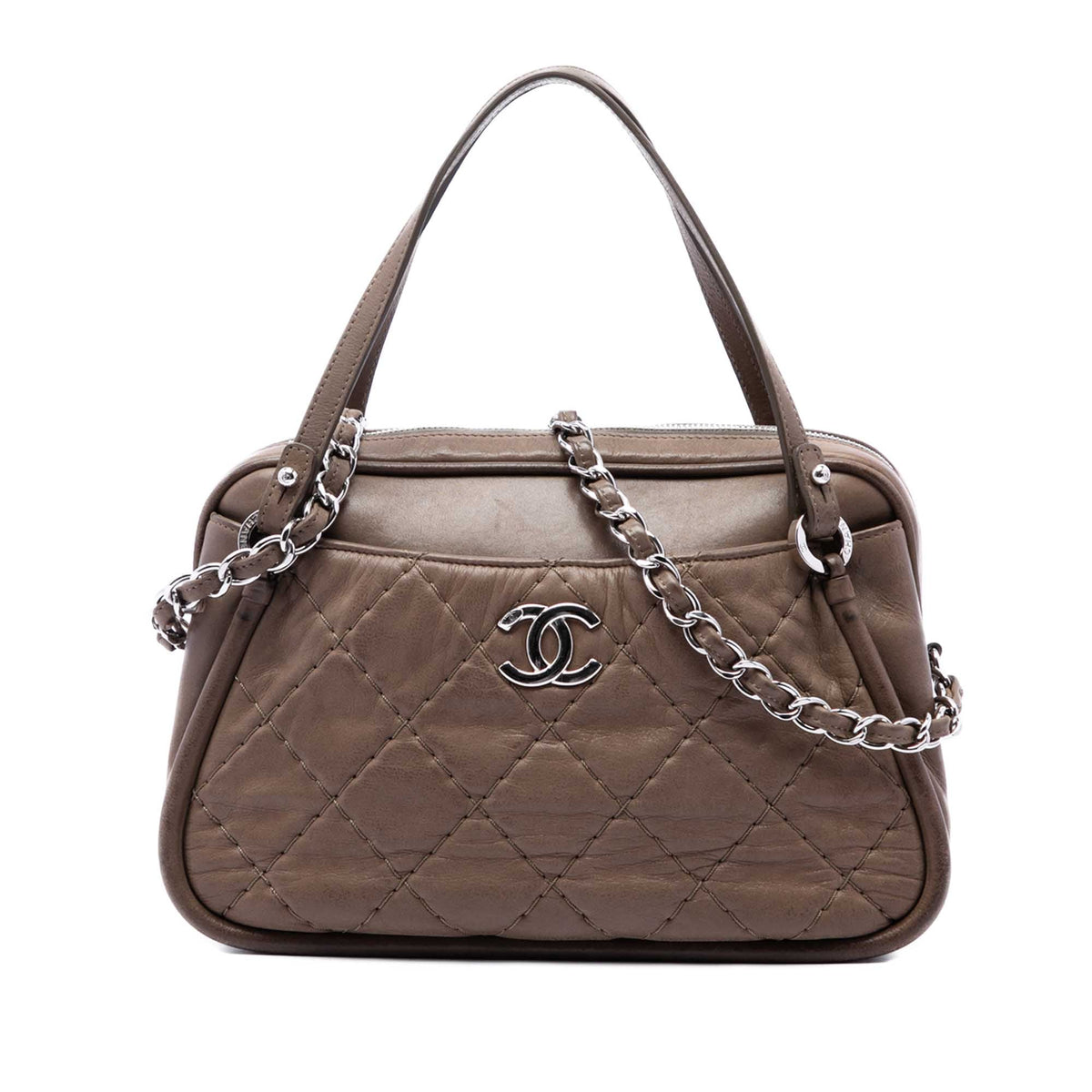 Chanel Quilted Iridescent Calfskin Relax CC Satchel — Brown