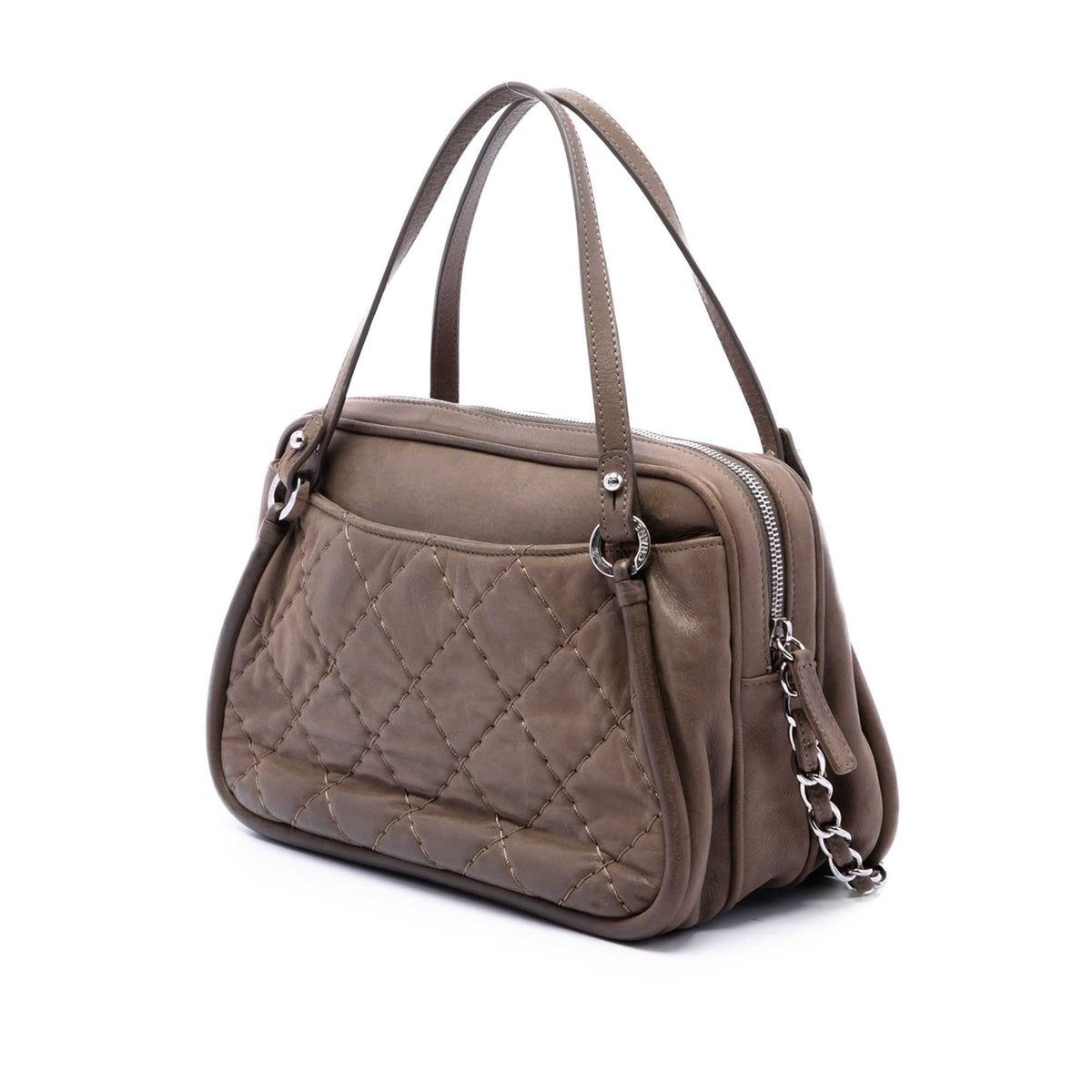 Chanel Quilted Iridescent Calfskin Relax CC Satchel — Brown