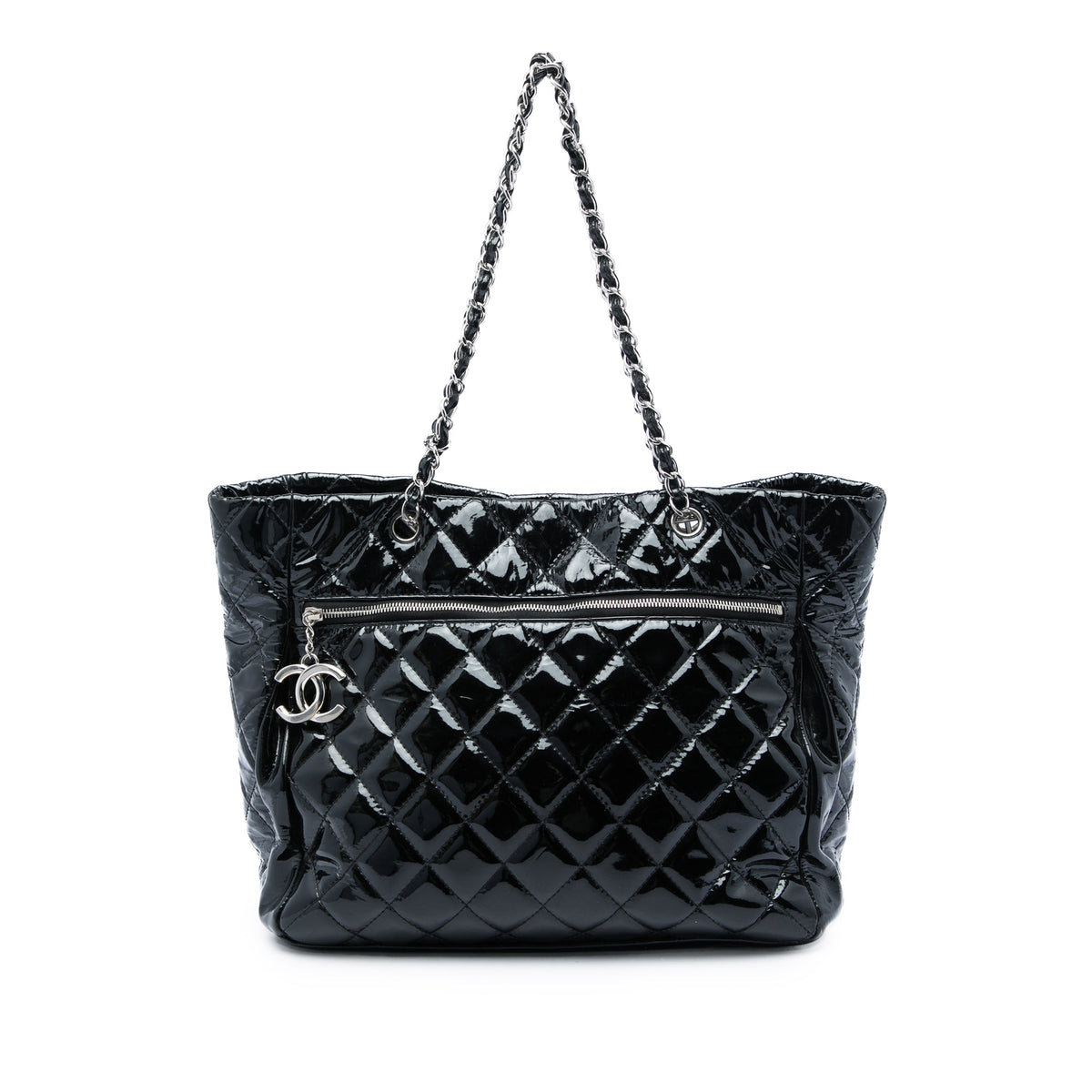 Chanel Large Quilted Patent Chic and Glitter Tote — Black