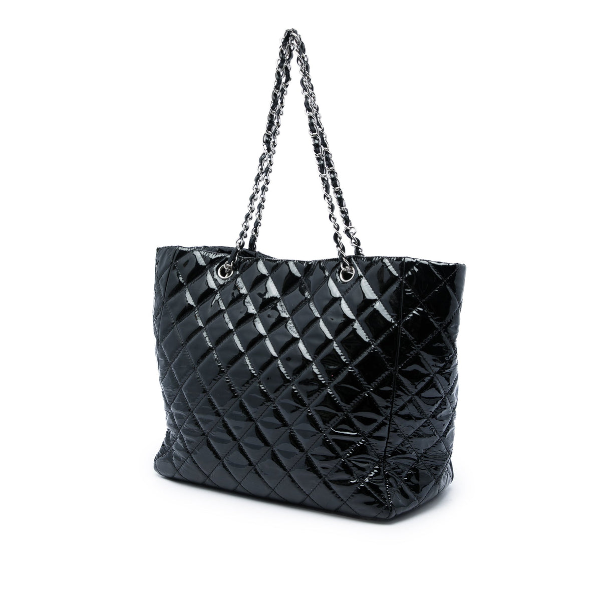 Chanel Large Quilted Patent Chic and Glitter Tote — Black