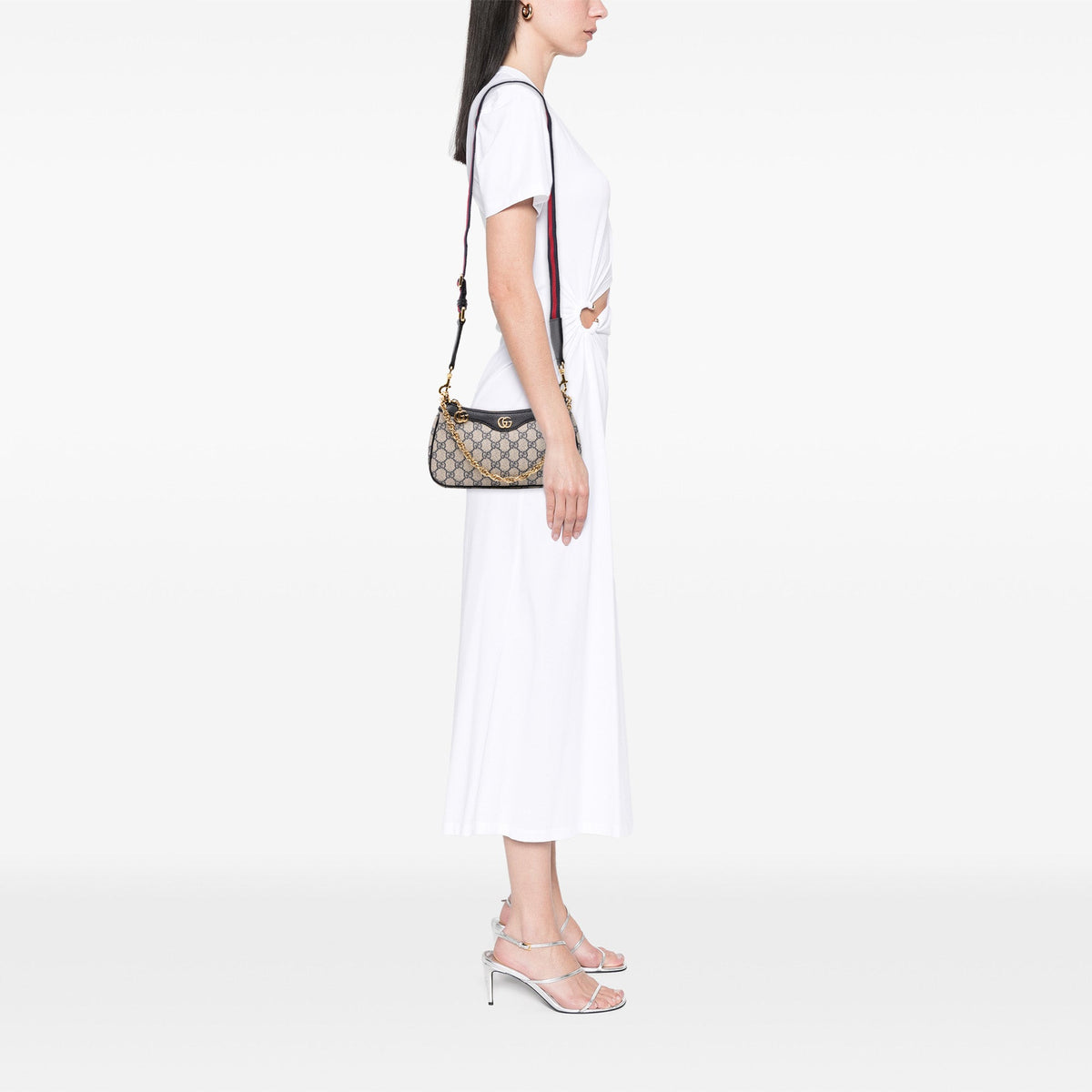 Gucci Small GG Supreme Web Ophidia Satchel — Beige