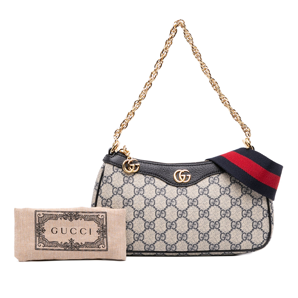 Gucci Small GG Supreme Web Ophidia Satchel — Beige