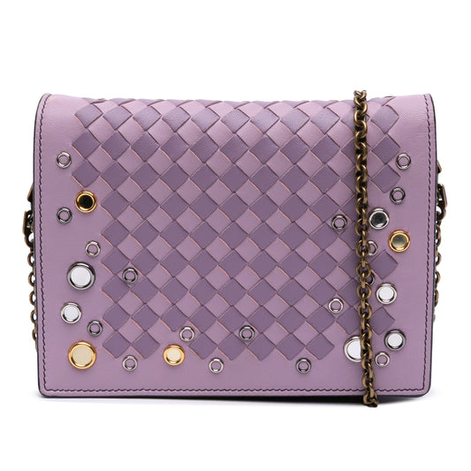 Bottega Veneta Nappa Intrecciato Studded Wallet on Chain