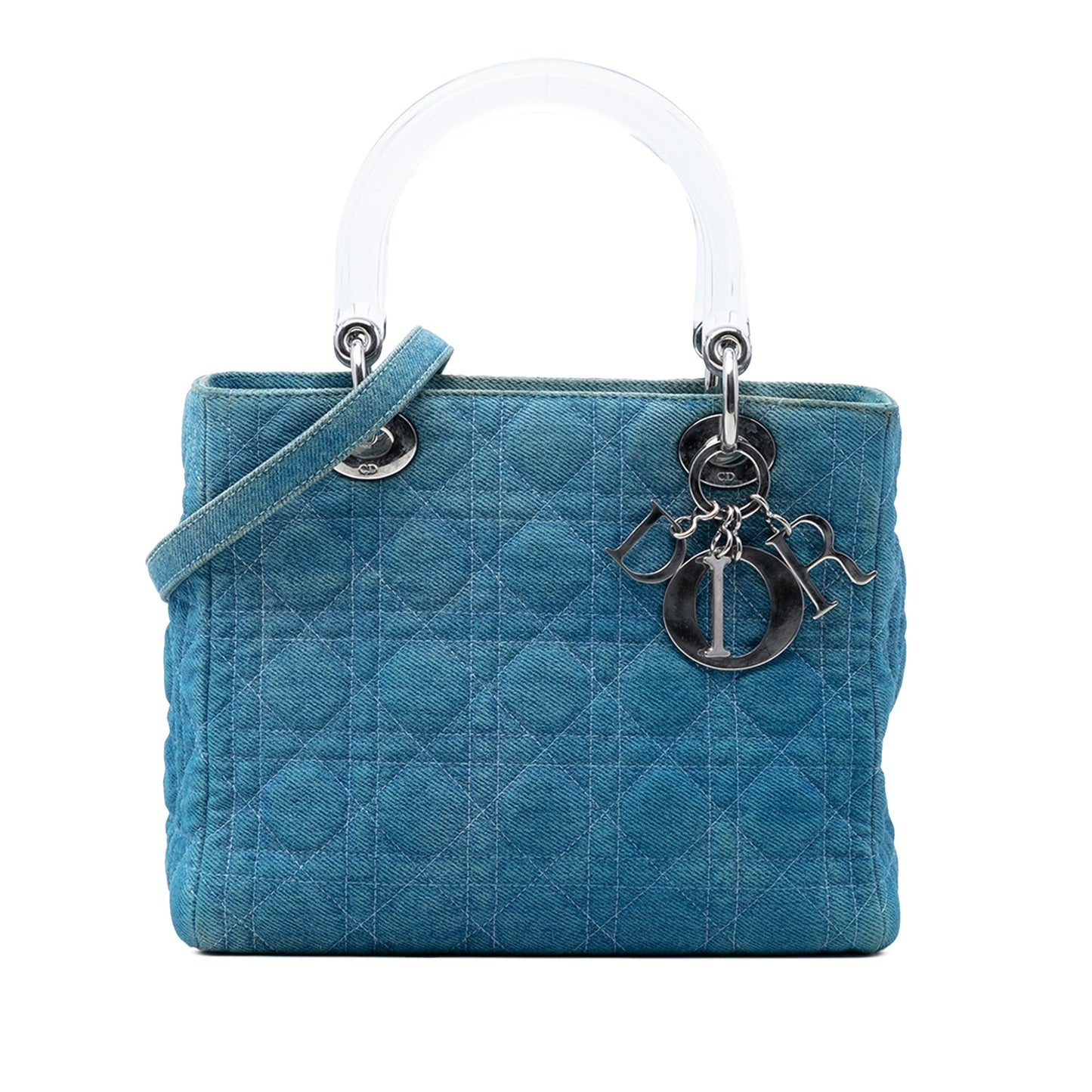 Dior Medium Denim Cannage Acrylic Handles Lady Dior