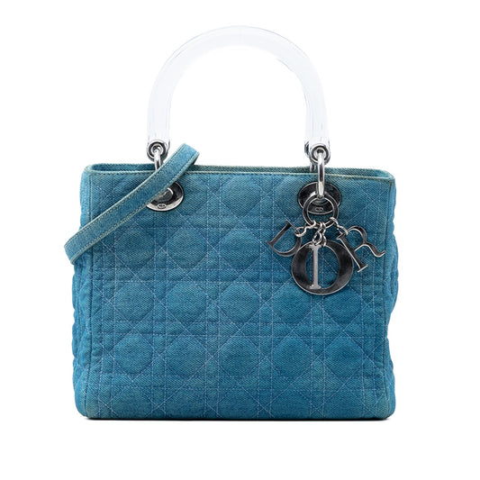 Dior Medium Denim Cannage Acrylic Handles Lady Dior