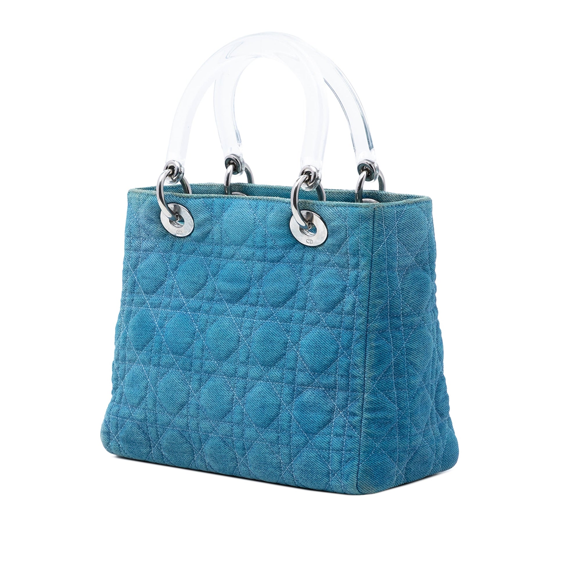 Dior Medium Denim Cannage Acrylic Handles Lady Dior