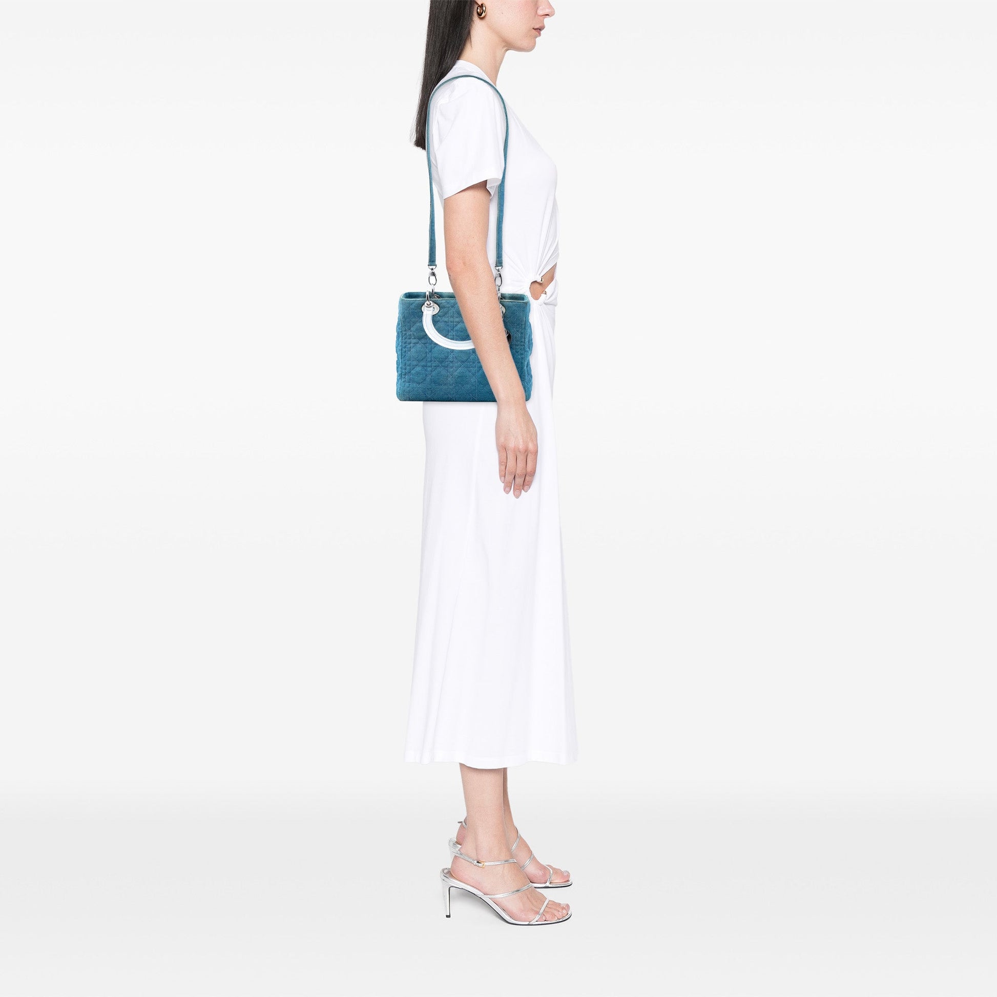 Dior Medium Denim Cannage Acrylic Handles Lady Dior