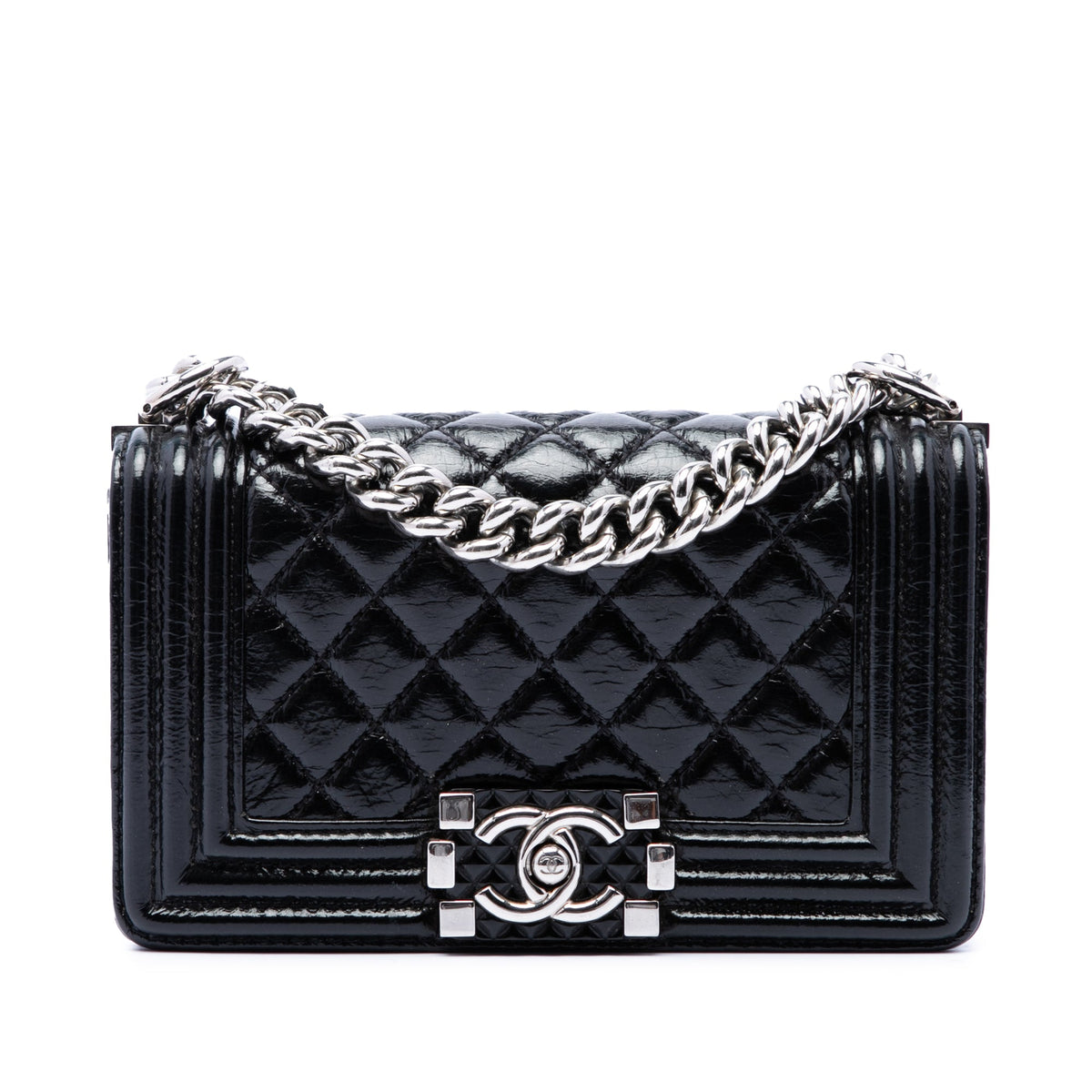 Chanel Small Quilted Crinkled Patent Boy Flap