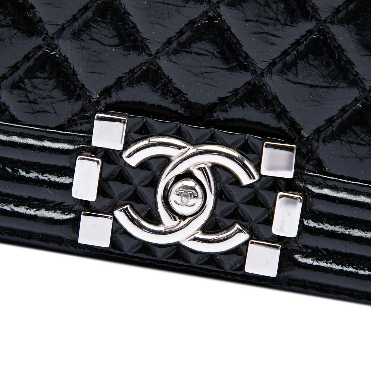Chanel Small Quilted Crinkled Patent Boy Flap