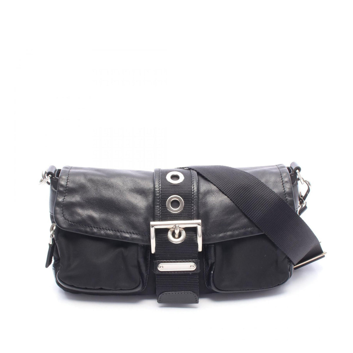 Prada Tessuto and Calfskin Crossbody — Black