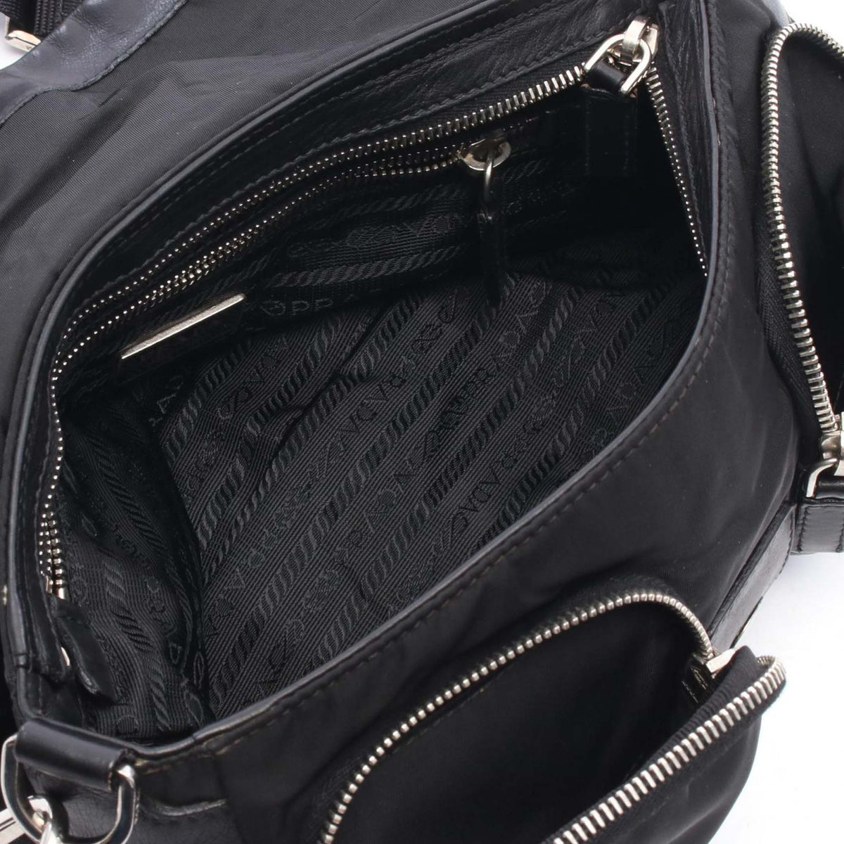 Prada Tessuto and Calfskin Crossbody — Black
