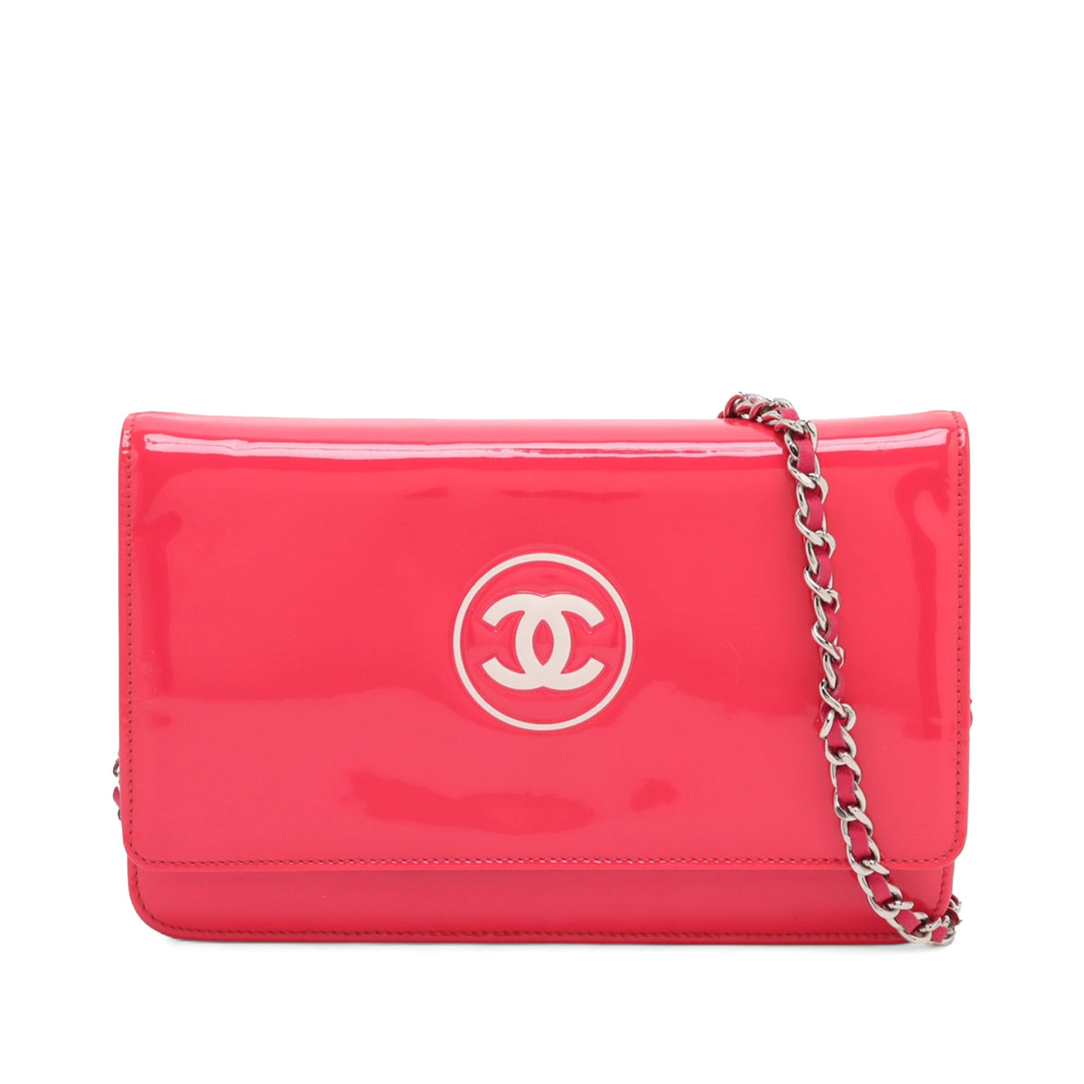 Chanel CC Patent Wallet On Chain — Pink
