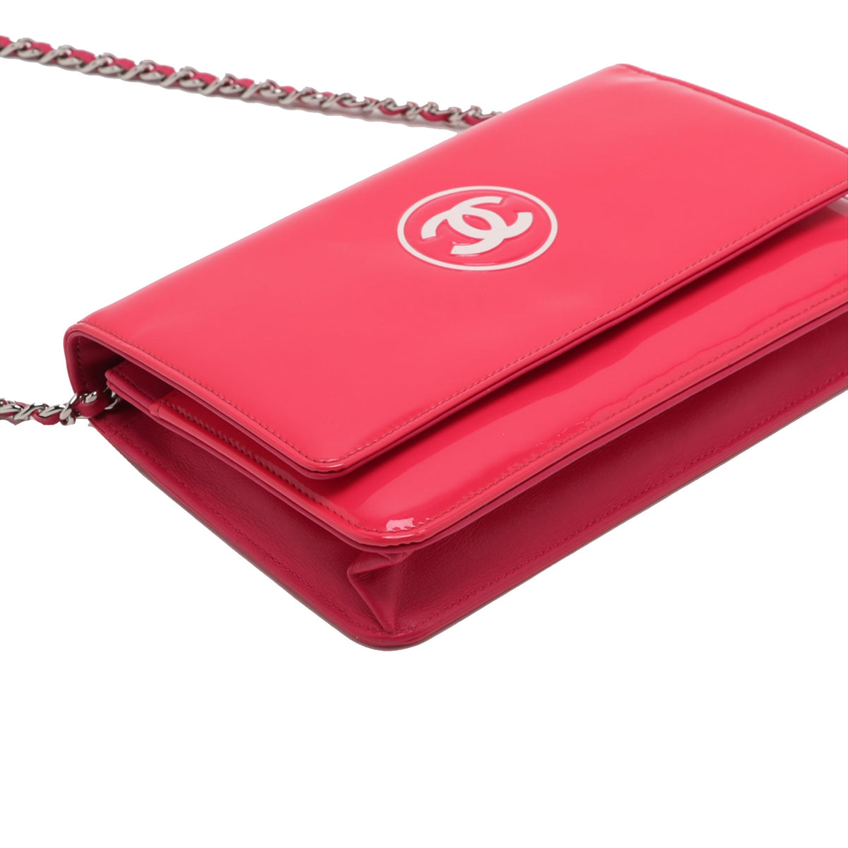 Chanel CC Patent Wallet On Chain — Pink