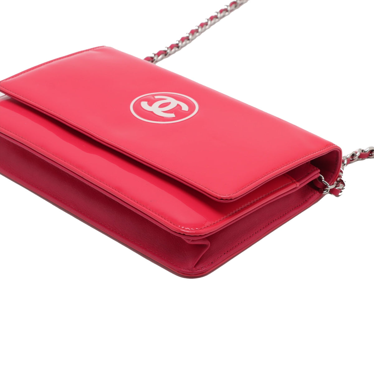 Chanel CC Patent Wallet On Chain — Pink