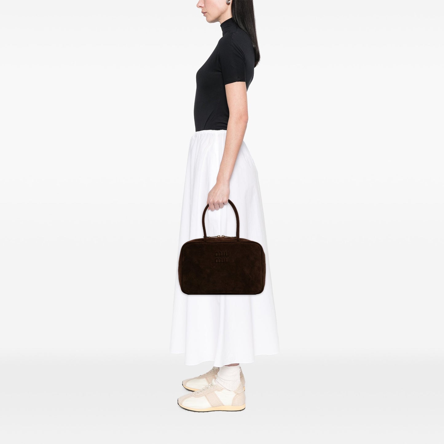Miu Miu Large Suede Logo Beau Shoulder Bag