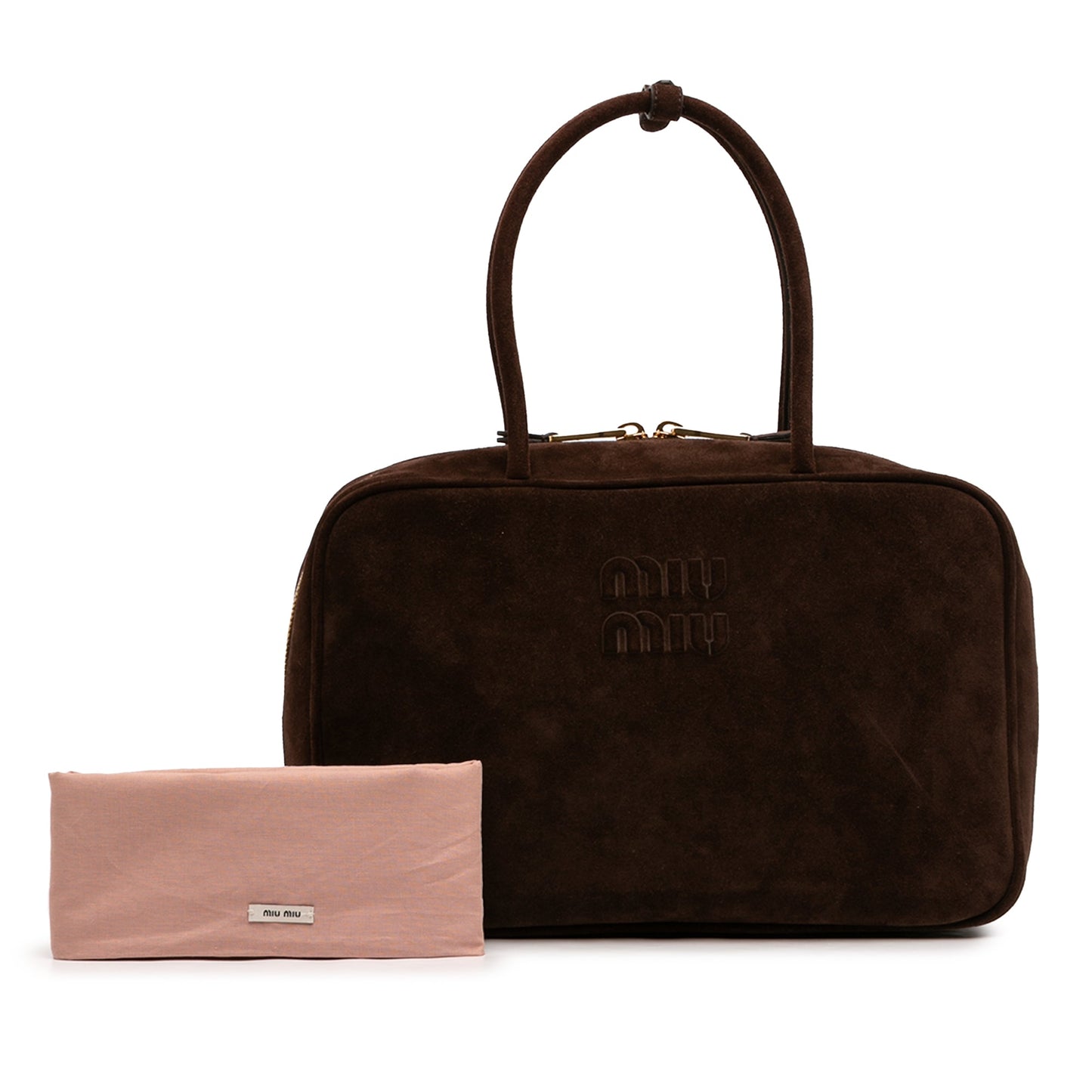 Miu Miu Large Suede Logo Beau Shoulder Bag