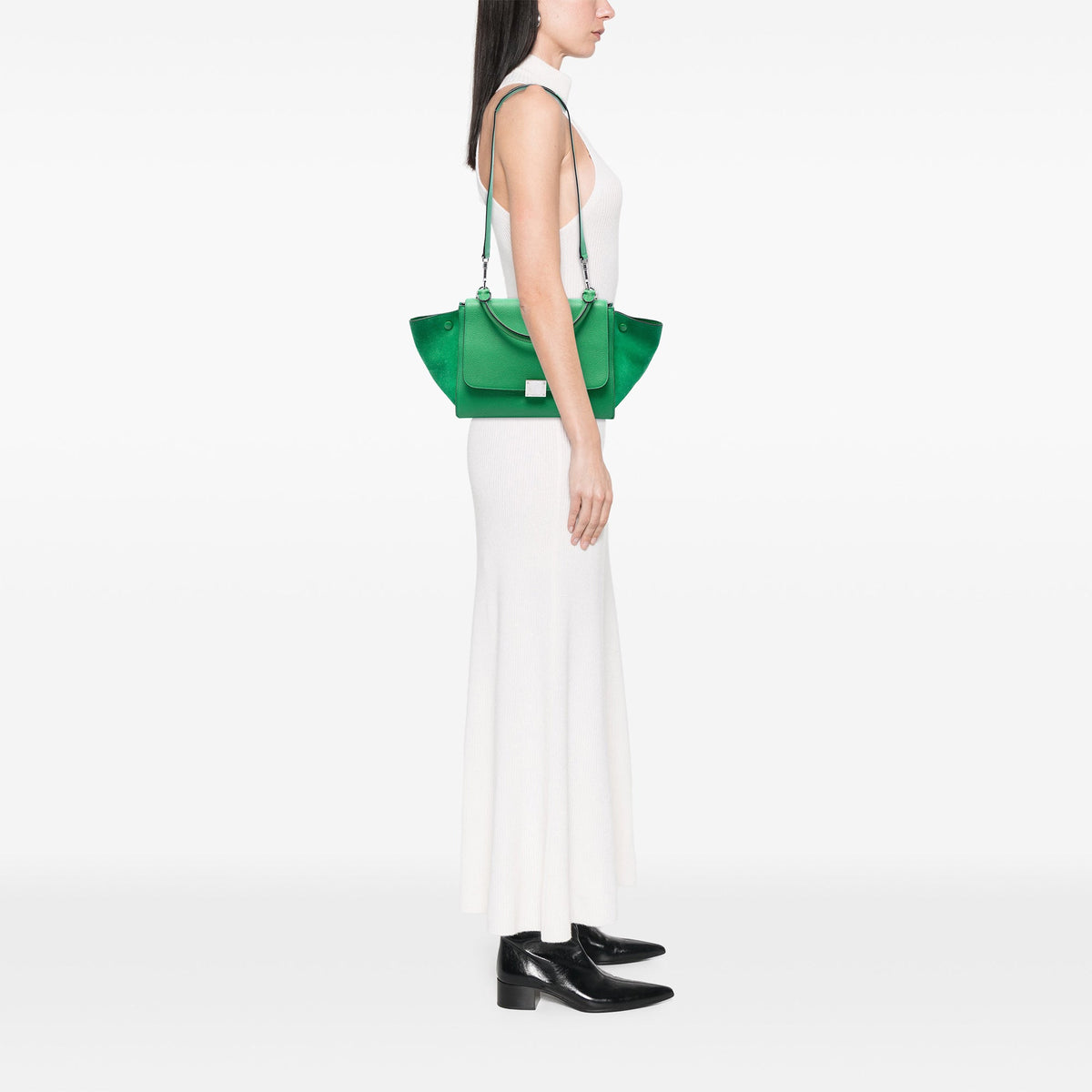 Celine Small Leather Trapeze Satchel — Green