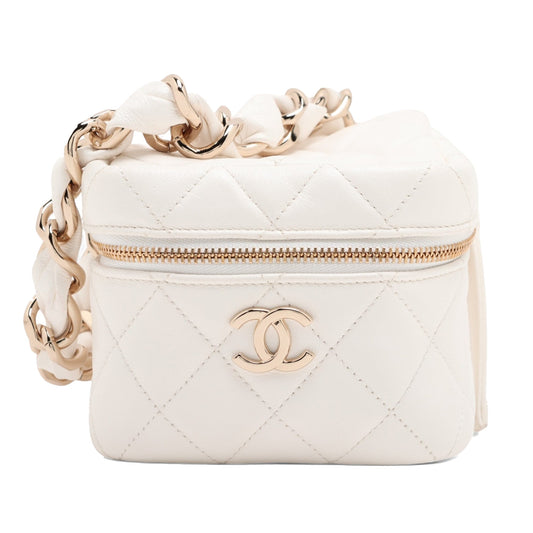 Chanel Quilted Lambskin Cube Chain Wristlet Case