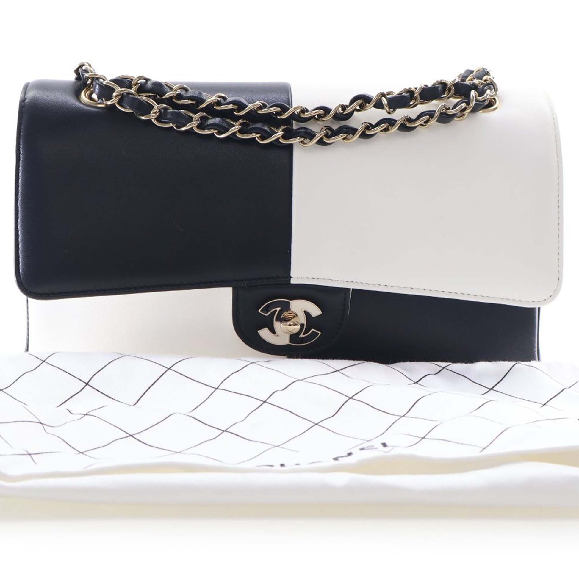 Chanel Medium Classic Bicolor Lambskin Geometric Colorblock Double Flap