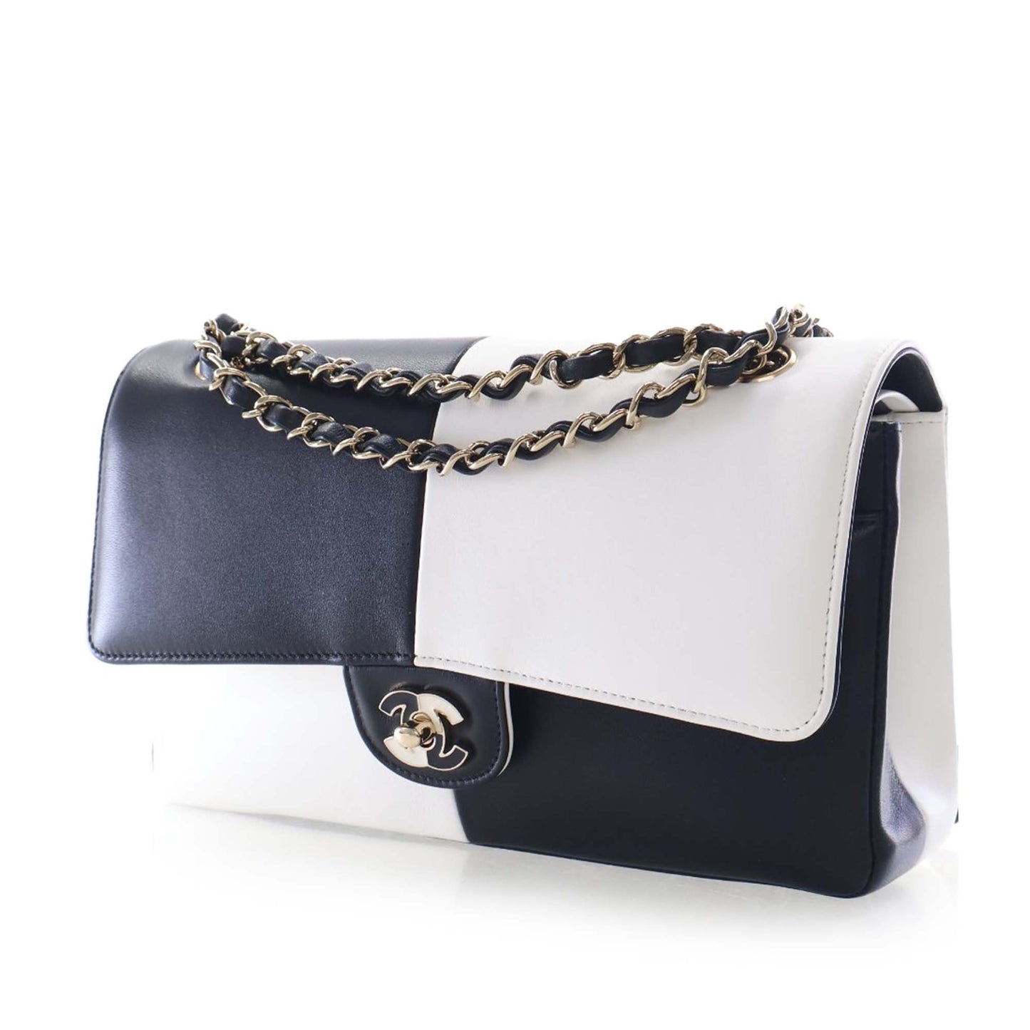 Chanel Medium Classic Bicolor Lambskin Geometric Colorblock Double Flap
