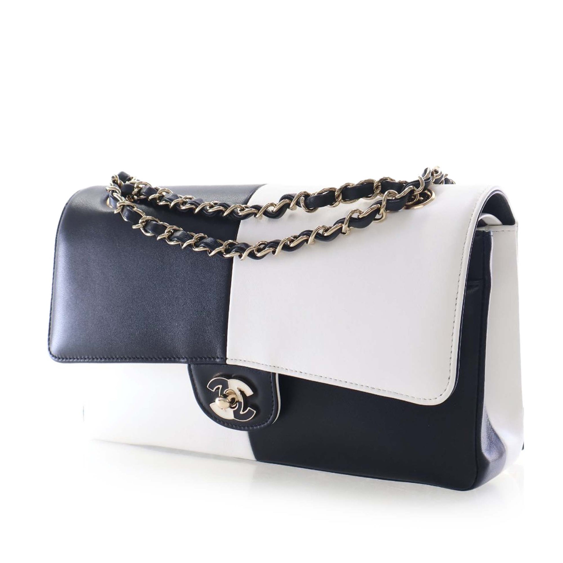 Chanel Medium Classic Bicolor Lambskin Geometric Colorblock Double Flap