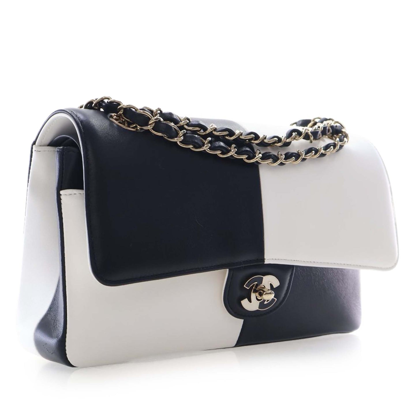 Chanel Medium Classic Bicolor Lambskin Geometric Colorblock Double Flap