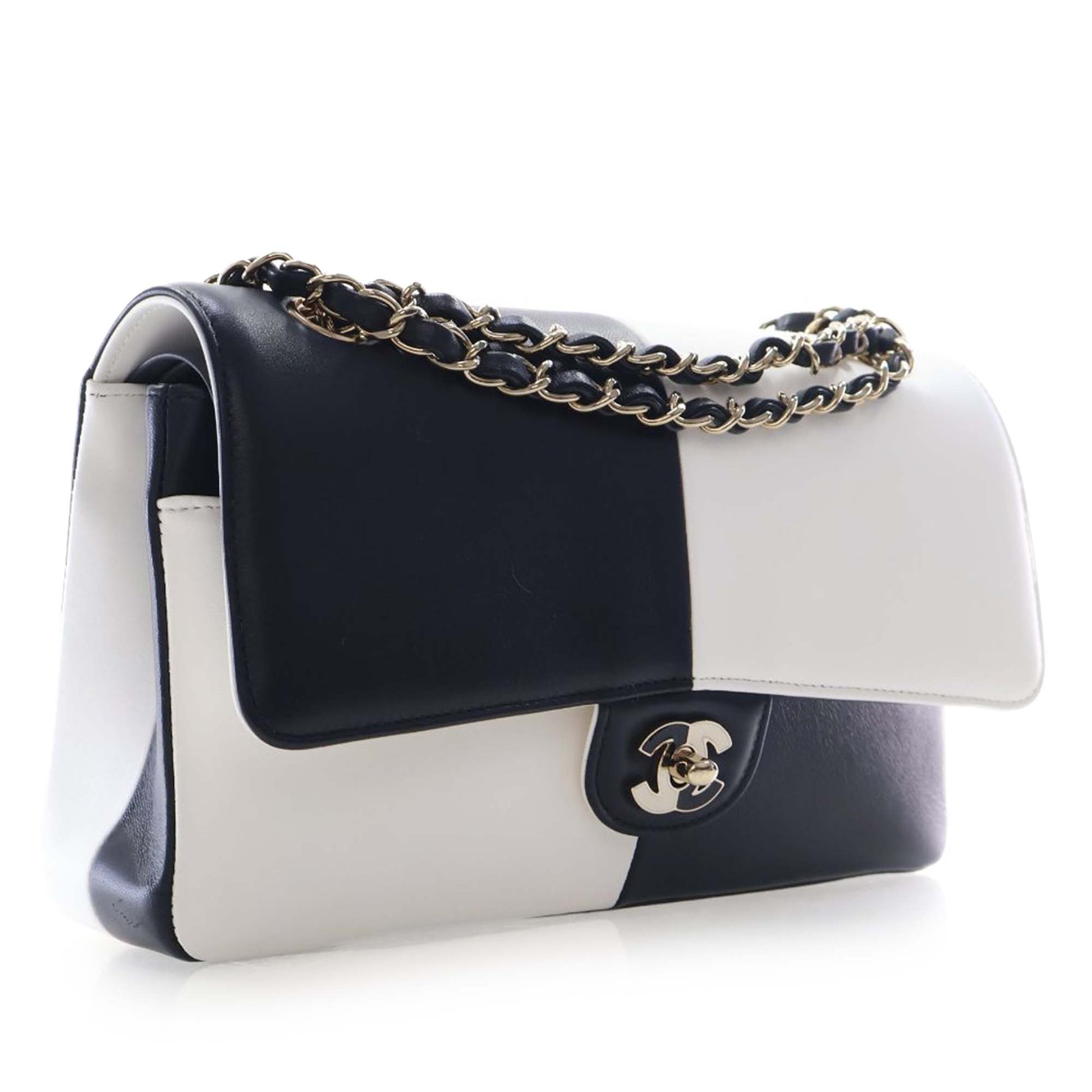 Chanel Medium Classic Bicolor Lambskin Geometric Colorblock Double Flap