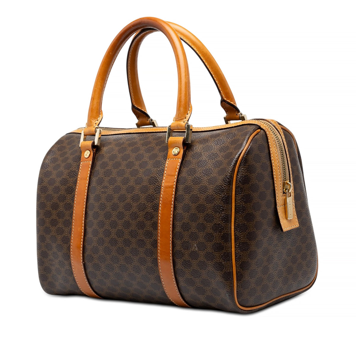 Celine Macadam Coated Canvas Boston Bag — Brown