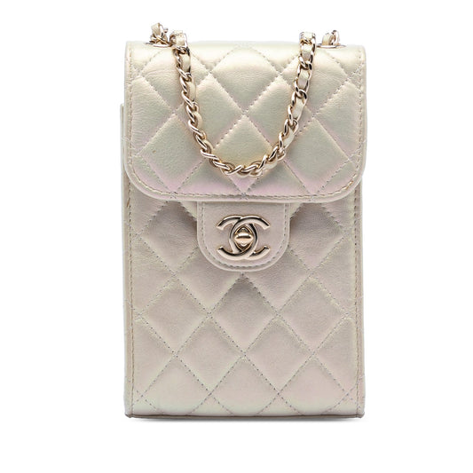 Chanel CC Quilted Iridescent Lambskin Phone Holder with Chain
