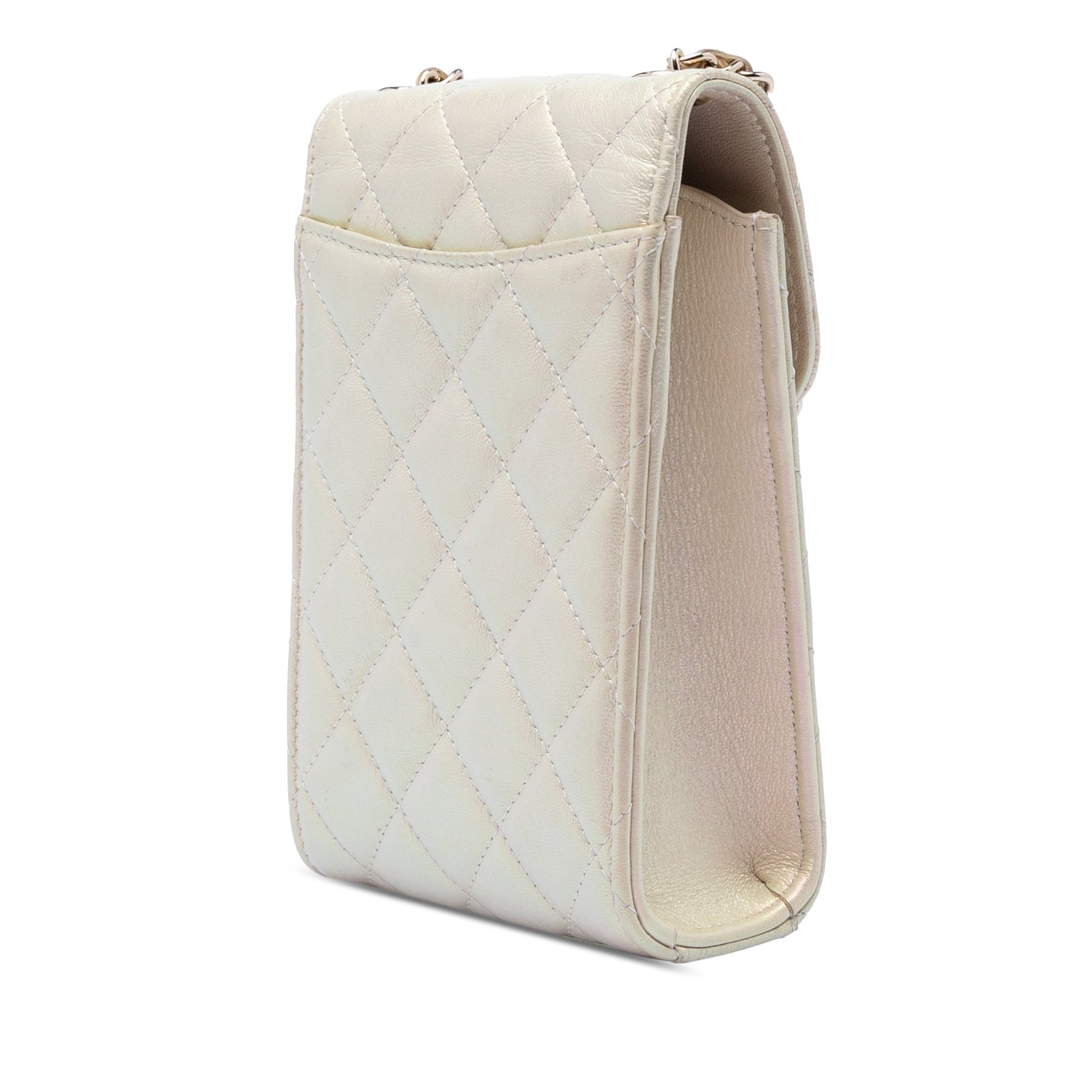 Chanel CC Quilted Iridescent Lambskin Phone Holder with Chain